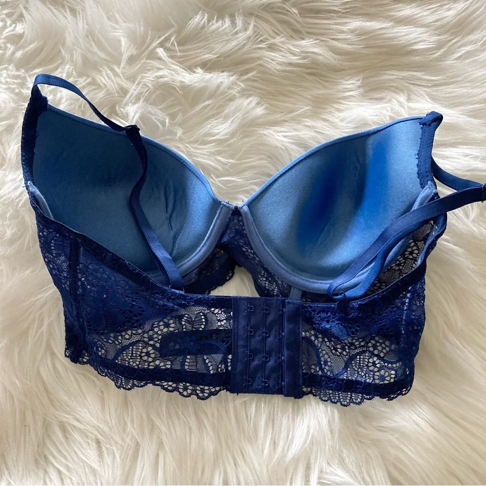 36C Blue Lace Satin Adjustable Bra
